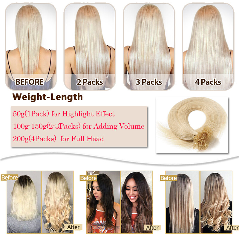 Nail U Tip Hair Extensions Real Remy Human Hair Thick 1g/s Glue Fusion Keratin