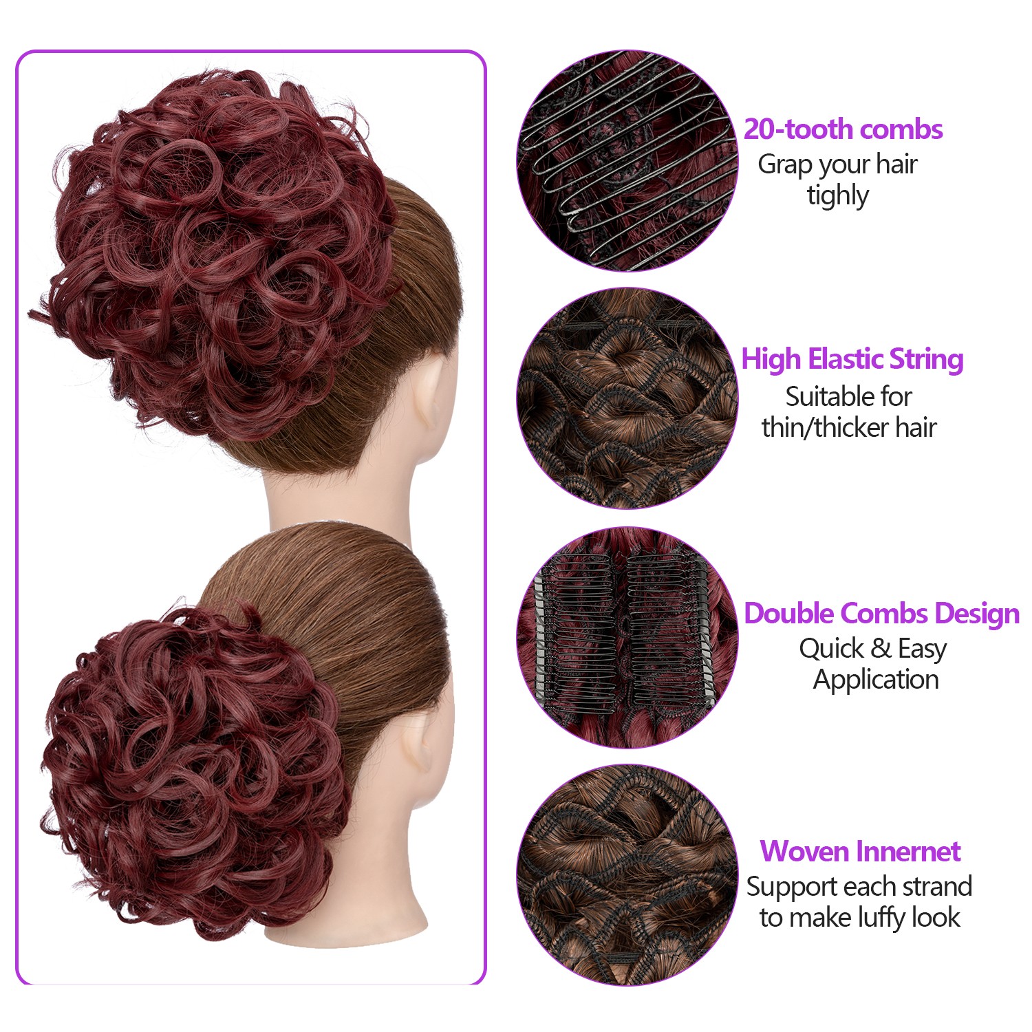 Real Natural Curly Messy Bun Hair Piece Scrunchie Hair Extensions AS Human 90G M