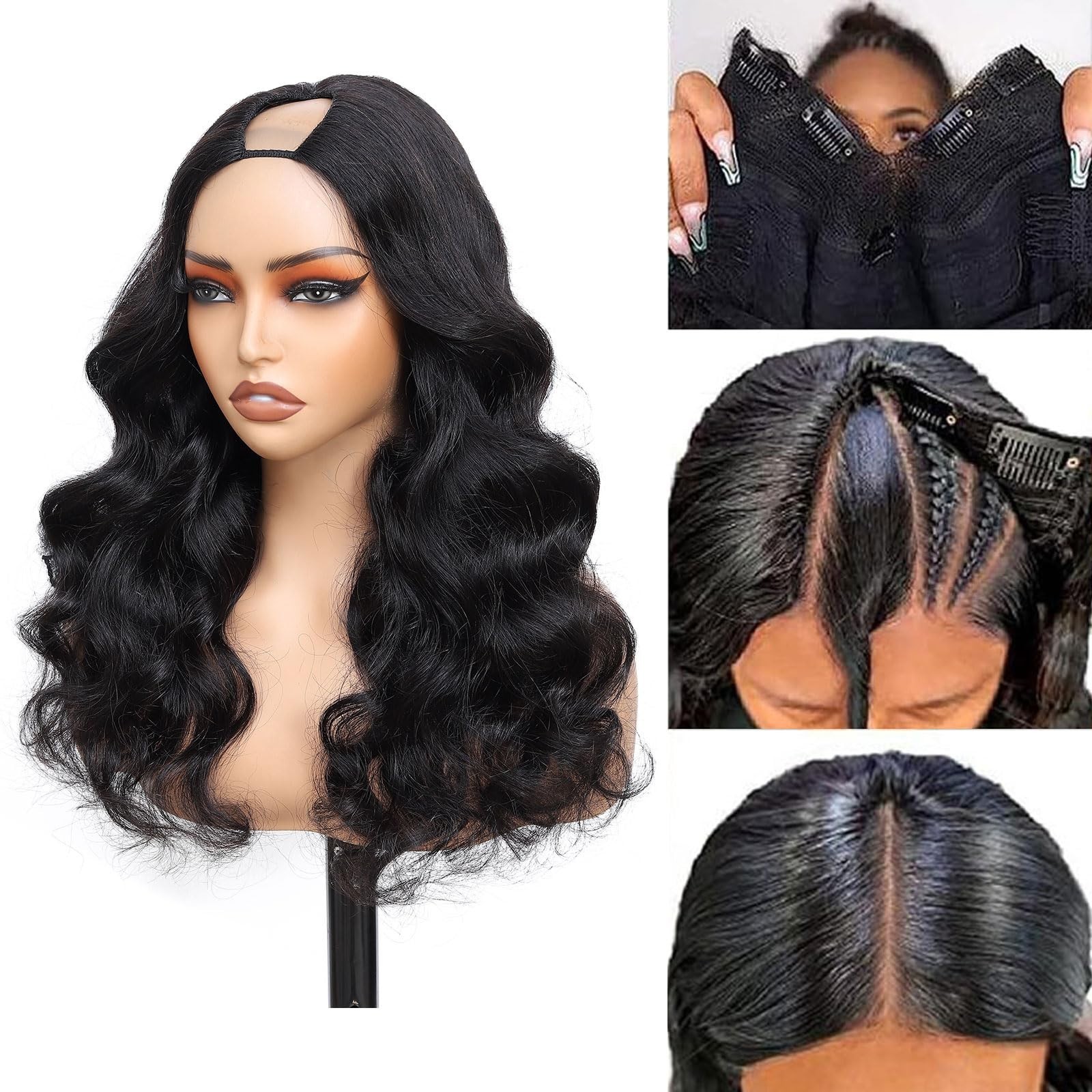 22 Inch Body Wave V Part Human Hair Wig – 200% Density, Adjustable Drawstring, N