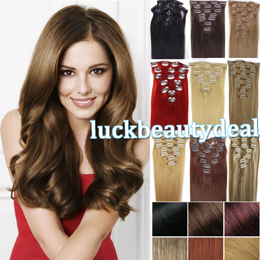 Clip in Hair Extensions Real Human Hair Double Weft Clips in Remy Hair Full Head