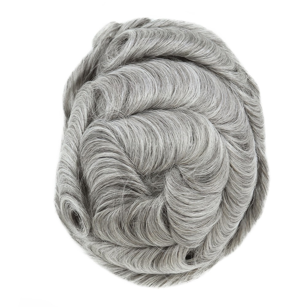 Toupee For Men Lace Human Hair Replecement System Grey Hairpieces Grey 8×10 #580