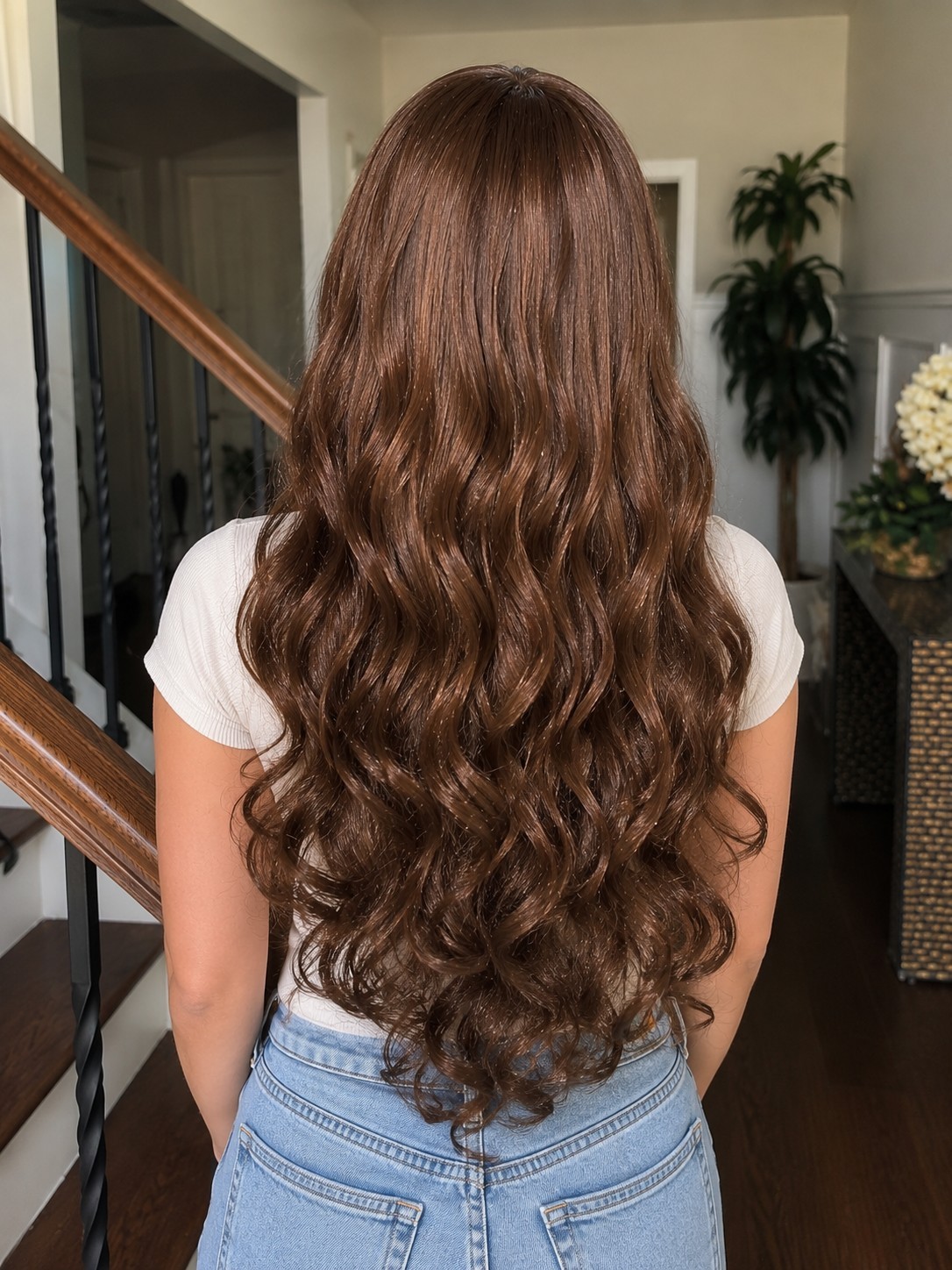Women’s Wavy Wig, Medium Brown, With Middle Part