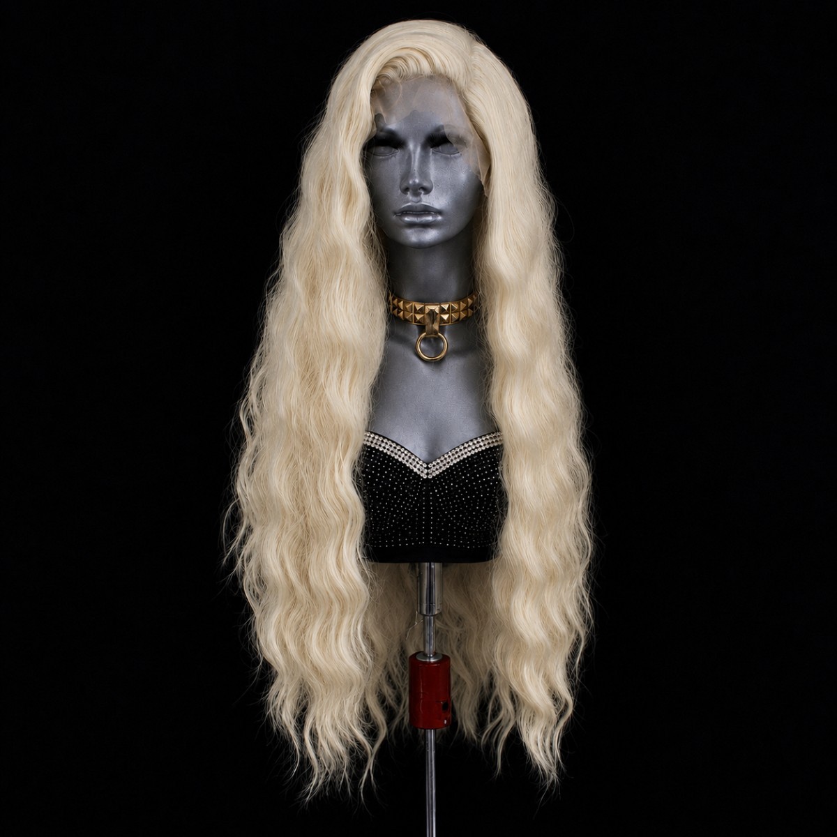 Women Synthetic Hair Heat Resistant HD Lace Front Wig Long Wavy Layered Blonde