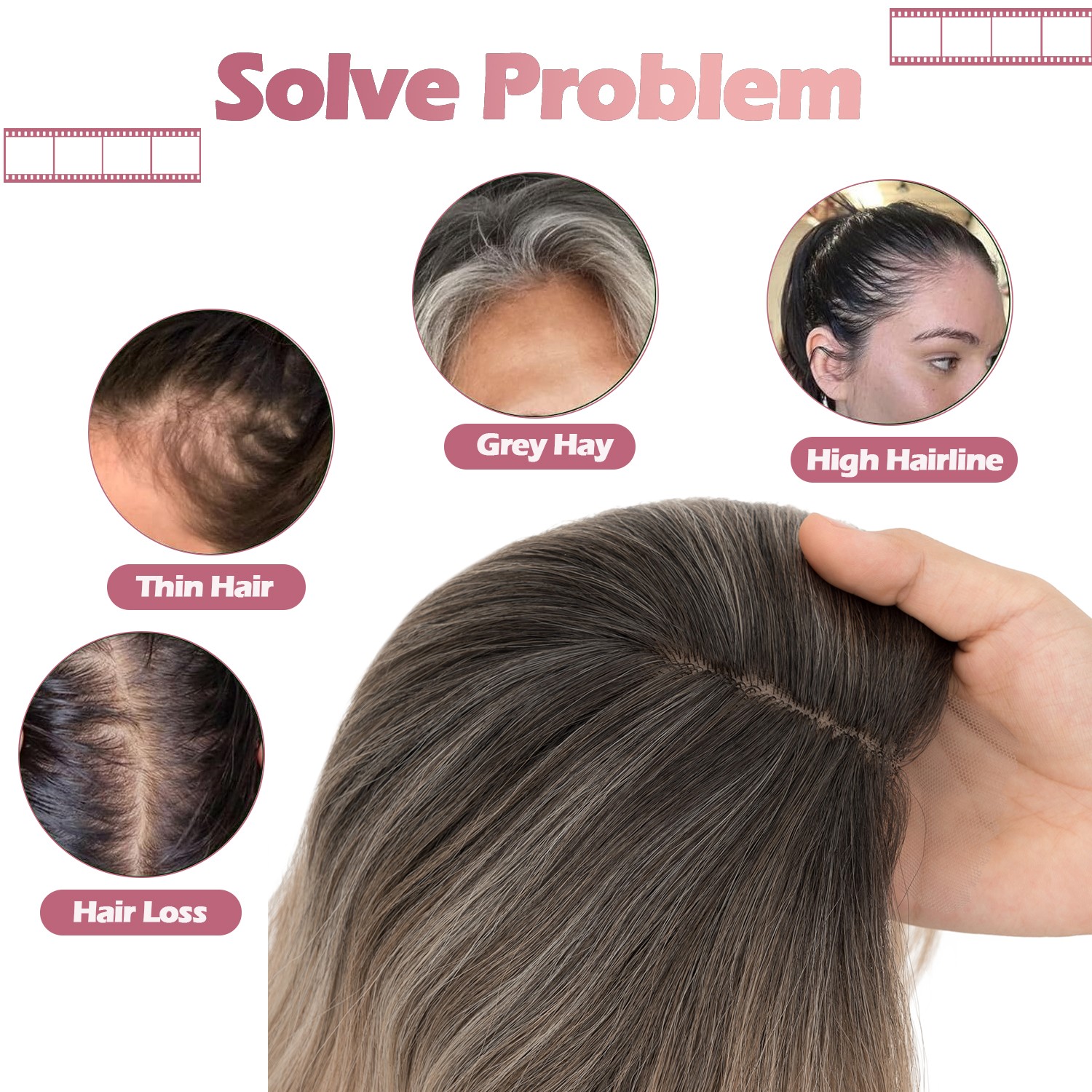 Natural Hair Toppers Clip in Top Piece Toupee LACE AS Human Hair Curtain Bangs M