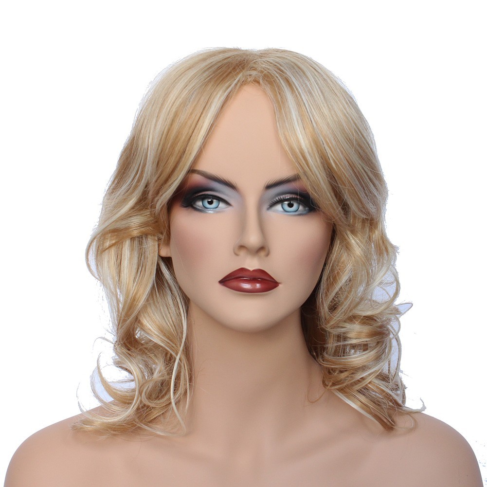 Classic Cap women Synthetic curly wavy Long Blonde mix wig HengFeng LHL06