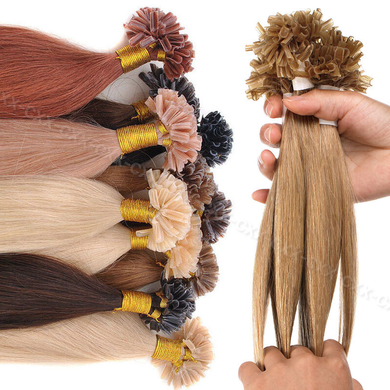 Thick Russian Flat Pre Bonded Real Remy Human Hair Extensions Nail U Tip Keratin