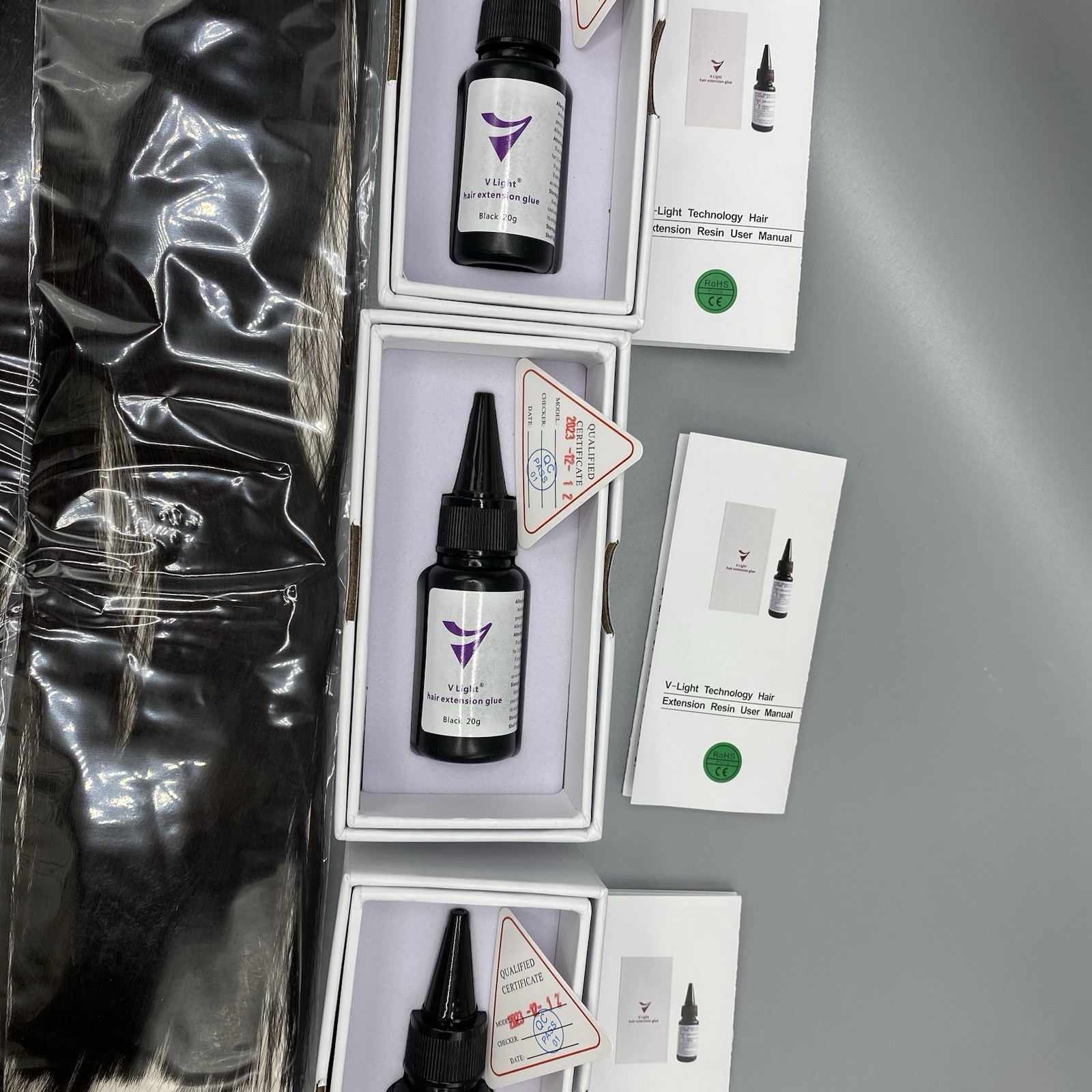 V-Light Hair Extension Kit Black 20g Glue + Remover + Hair Strands UV Extension