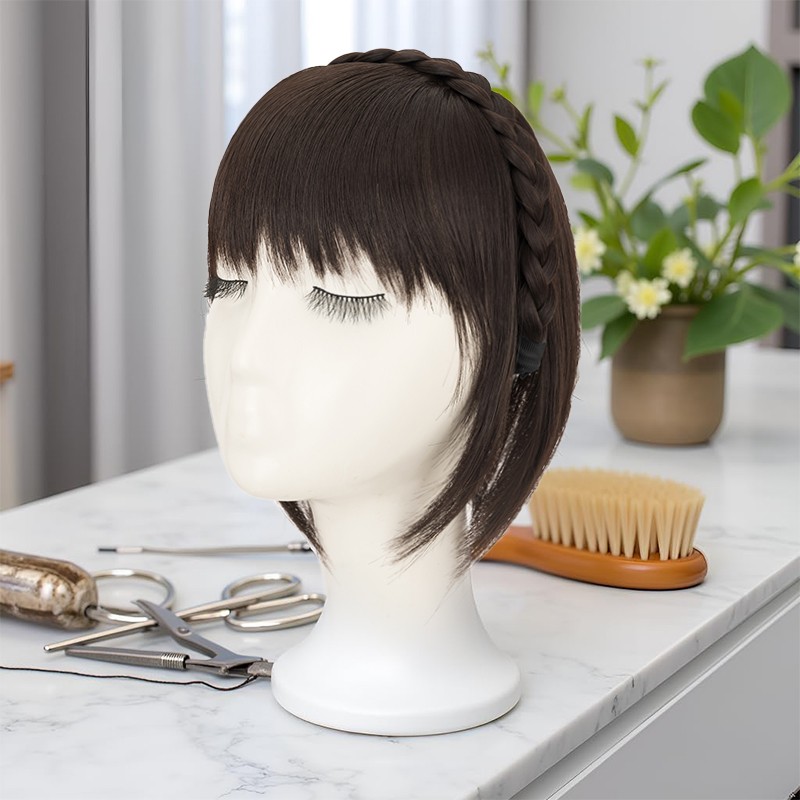 Braided Headband Topper Hairpiece Clip In Fringe with Temple Bang Hair Extension