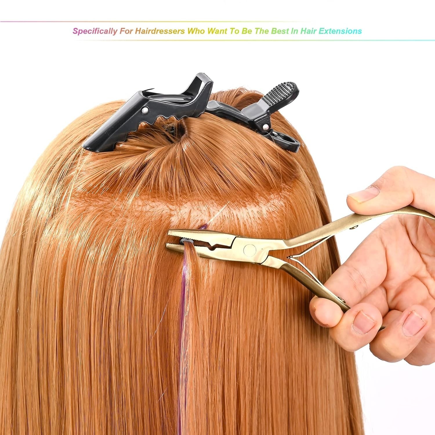 Essential Gold Tool Kit for Hair Extensions: Beading Pliers & Clips Included