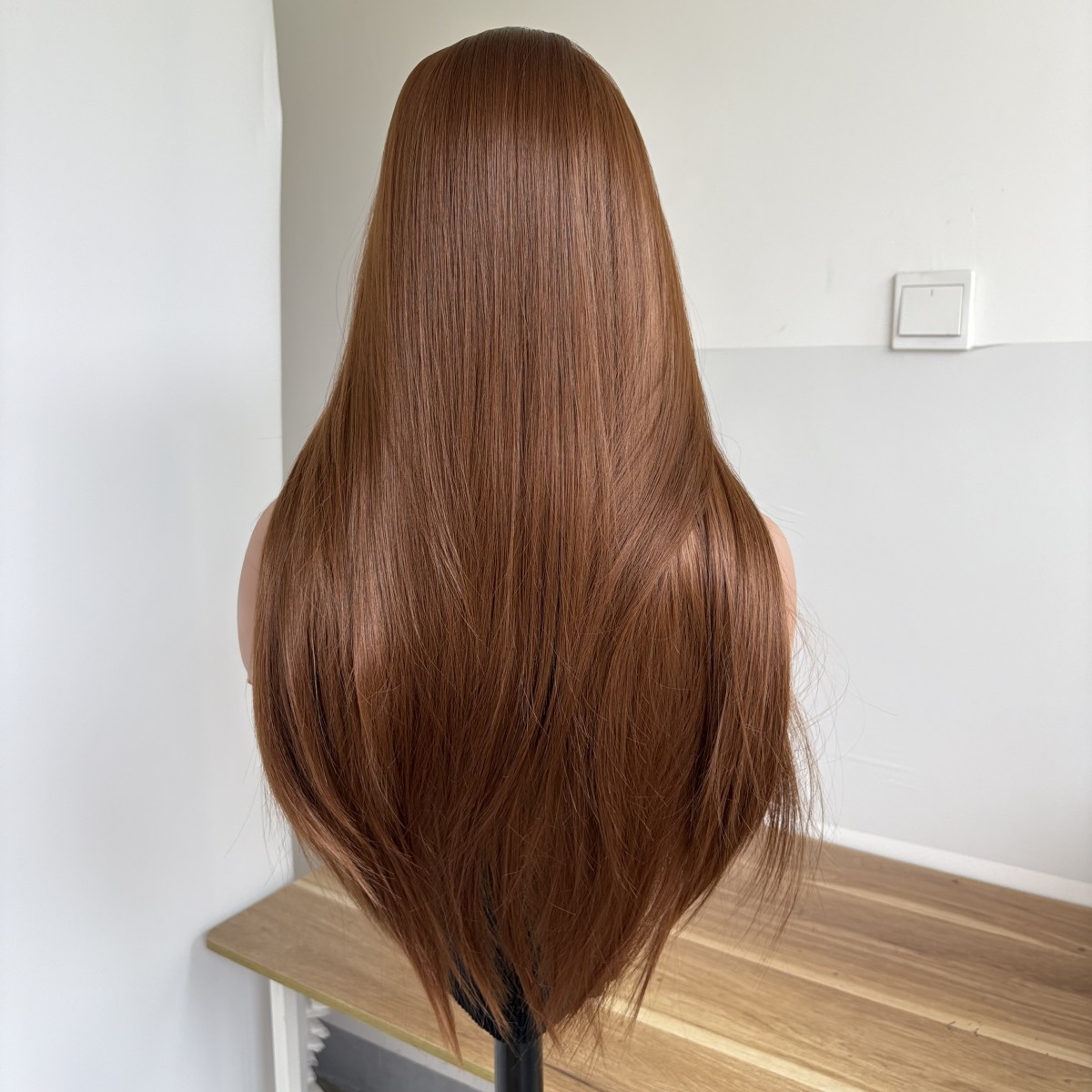 Women Auburn Long Straight Cosplay Wigs With Bangs Synthetic Hair