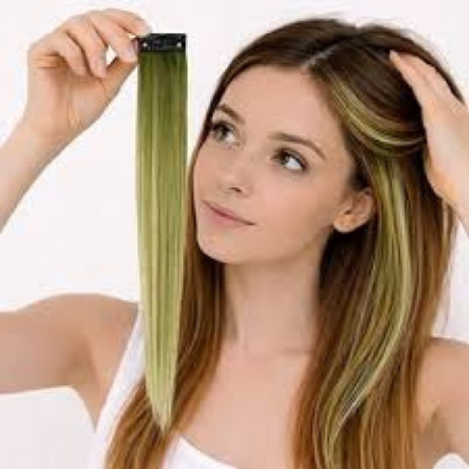 CADENZA Real Human Hair Clip-In Extensions Set of 4 Olive Green Remy Hair