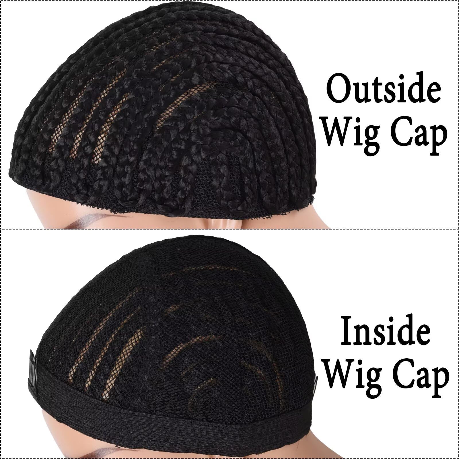 Royota Braided Wig Cap For Crochet Hair Braids Breathable Medium, Black