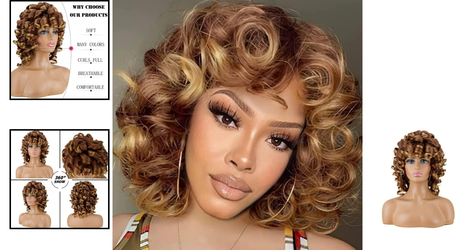 Short Afro Kinky Curl Wig with Bangs – 14-Inch Synthetic Beauty in Ombre Blonde