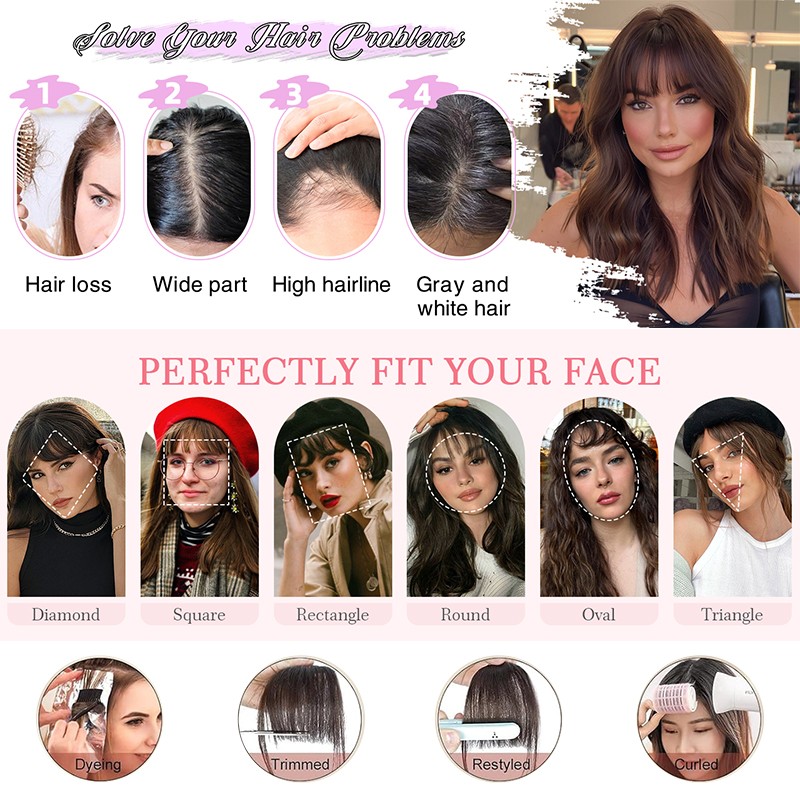 100% Real Human Hair Air Bangs Clip In Remy Extensions 3D Fringe Front Hairpiece