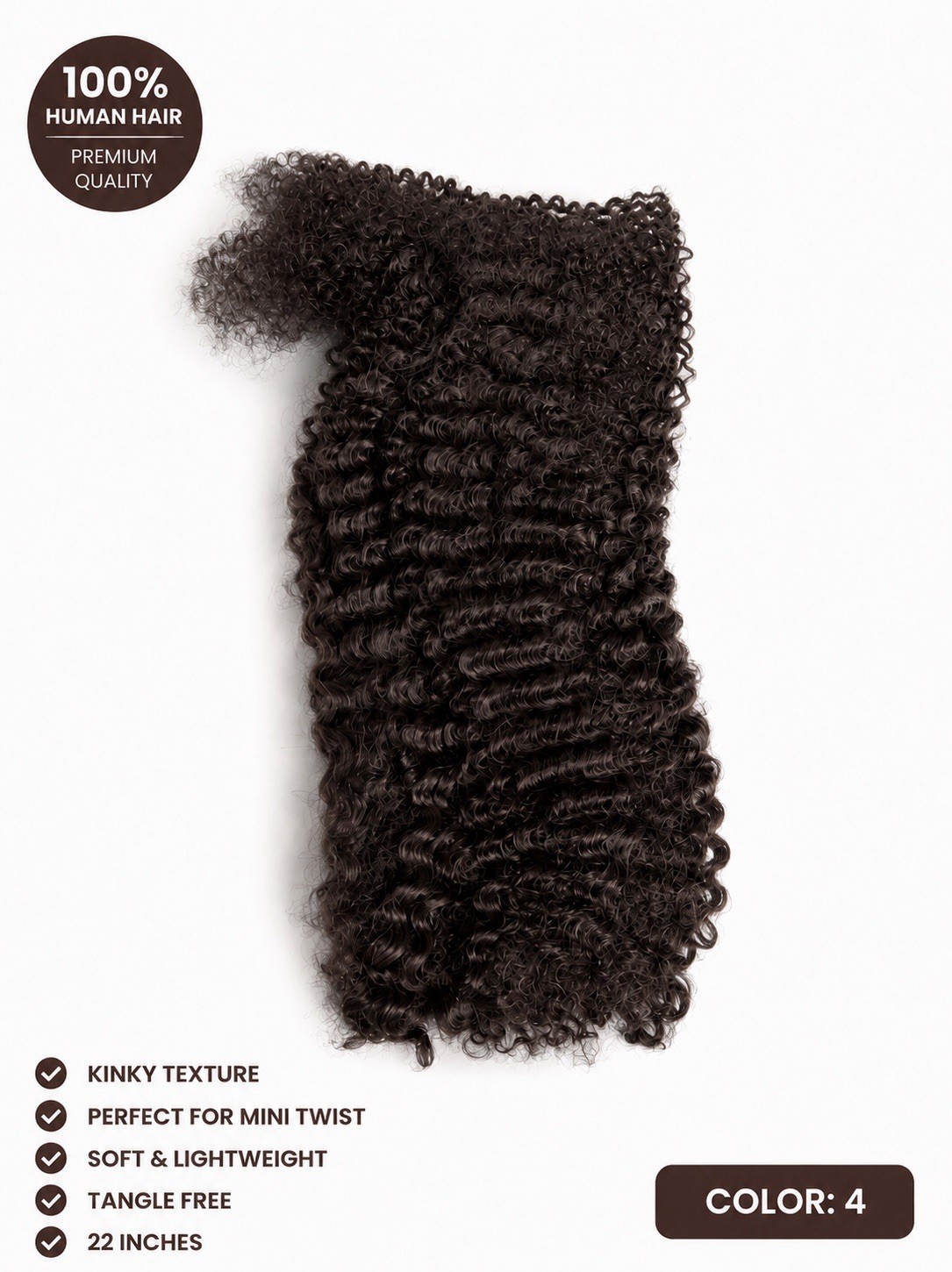 100% Human Hair Kinky Hair Extensions, 22in, Tangle Free, Soft, Multi Colors 50g