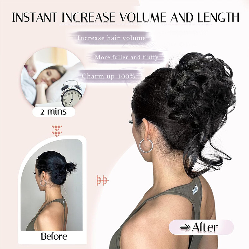 Clip on in Messy Bun Curly Hair Piece Extensions Hair Wedding Claw Clip AS REAL