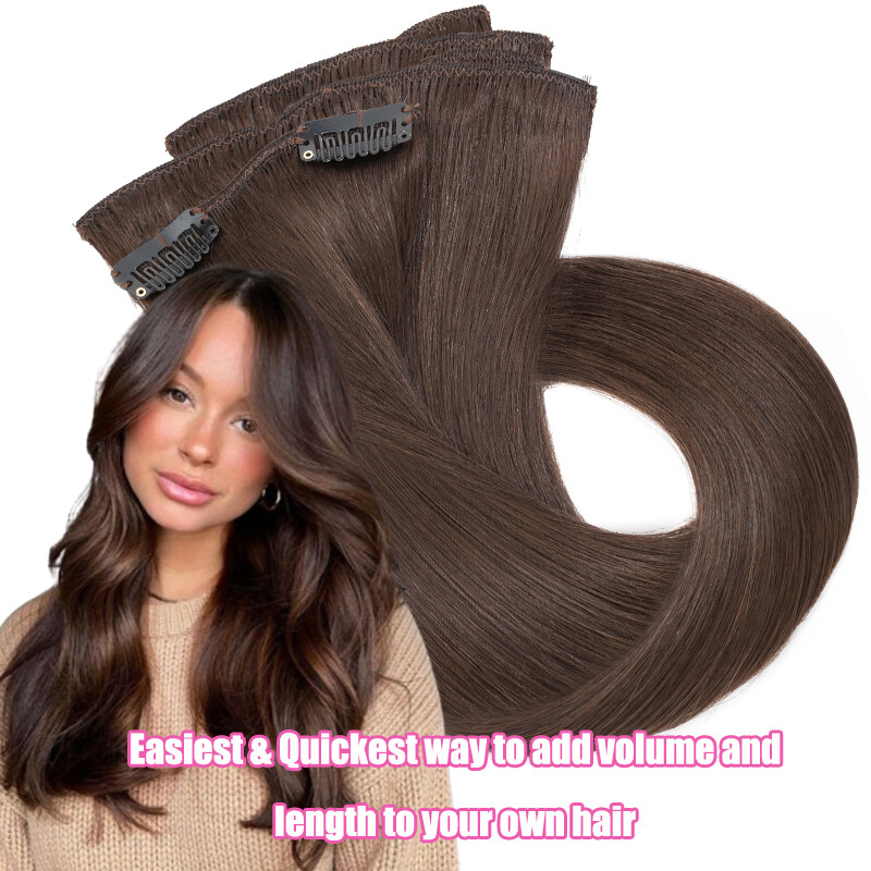 100% Clip In Remy Human Hair Extensions Full Head Black/Brown/Blonde Straight
