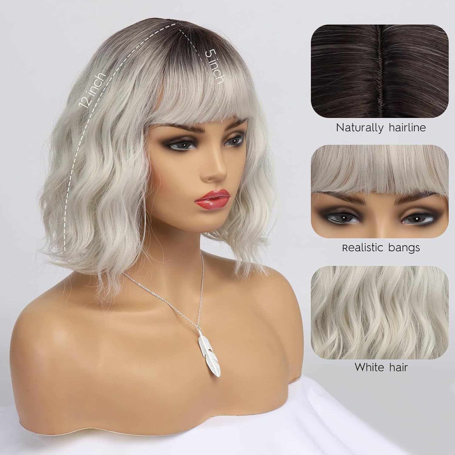 Multi-color Blunt Bangs Short Water Wave Curly Wig for Women Rose Net Synthetic
