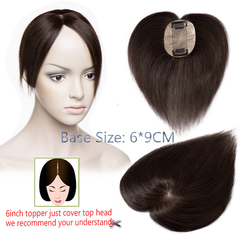 SALE Topper Hairpiece Clip In Remy Human Hair Toupee with Bangs Top Silk Base US
