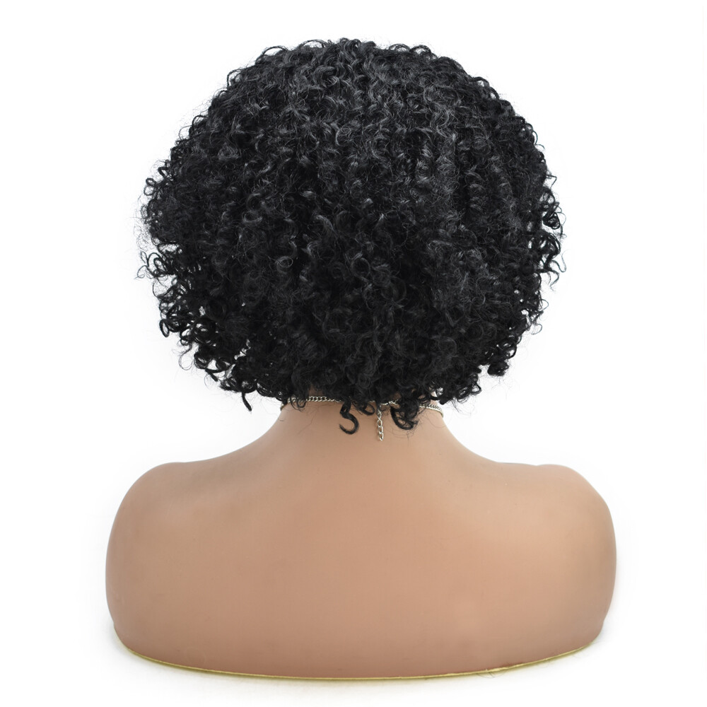 Kinky Curly Afro Wigs with Bangs Short Human Hair Wig for Black Women Brazilian