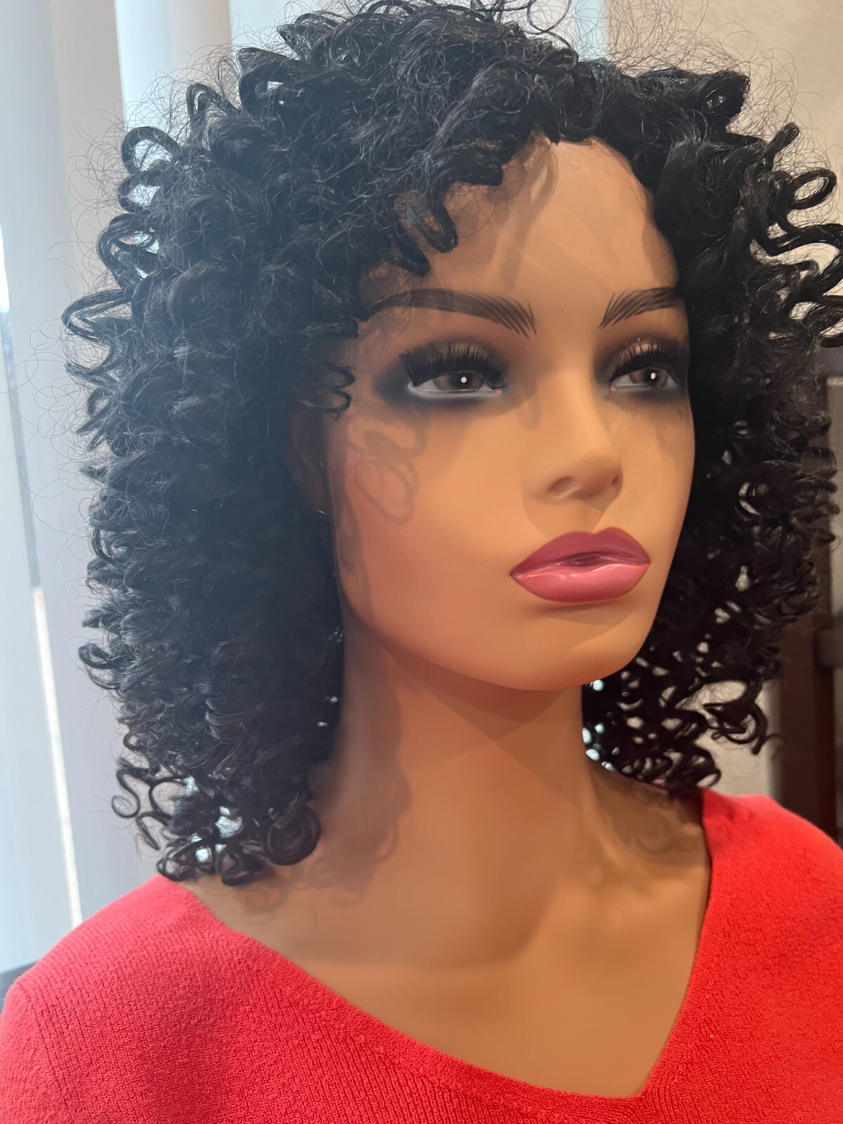 Afro Wig with Bangs no Lace Synthetic Heat Resistant Short Curly. Easy to wear