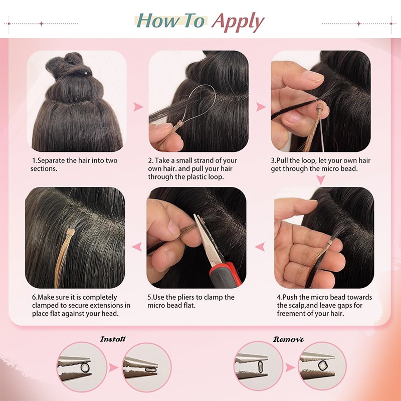 100g Thick Loop Micro Ring Human Hair Extensions Microlink Nano Beads Tip Ombre