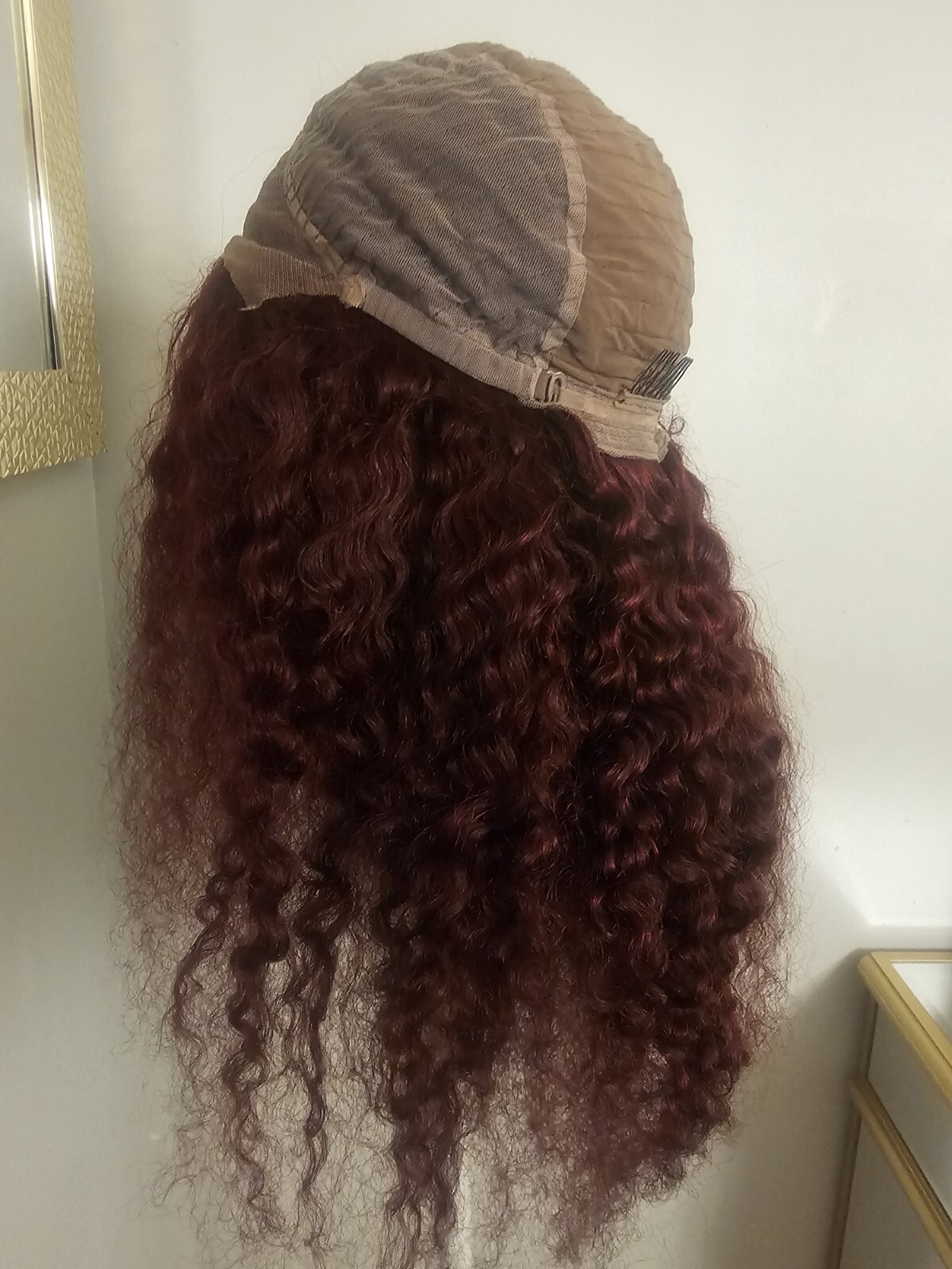 High Quality regular Top Reddish 24″wavy curly 150% Virgin Human Hair Lace Wig