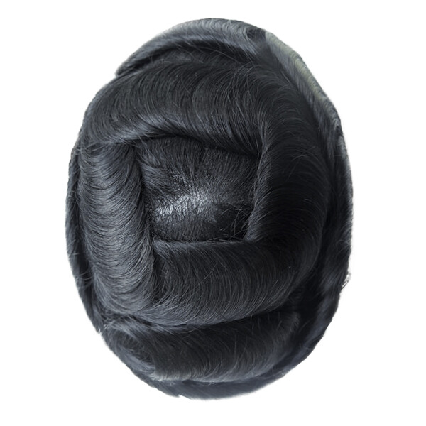 Super Natural Toupee Hair Replacement System 0.03mm Thin Skin Human Hairpiece NG
