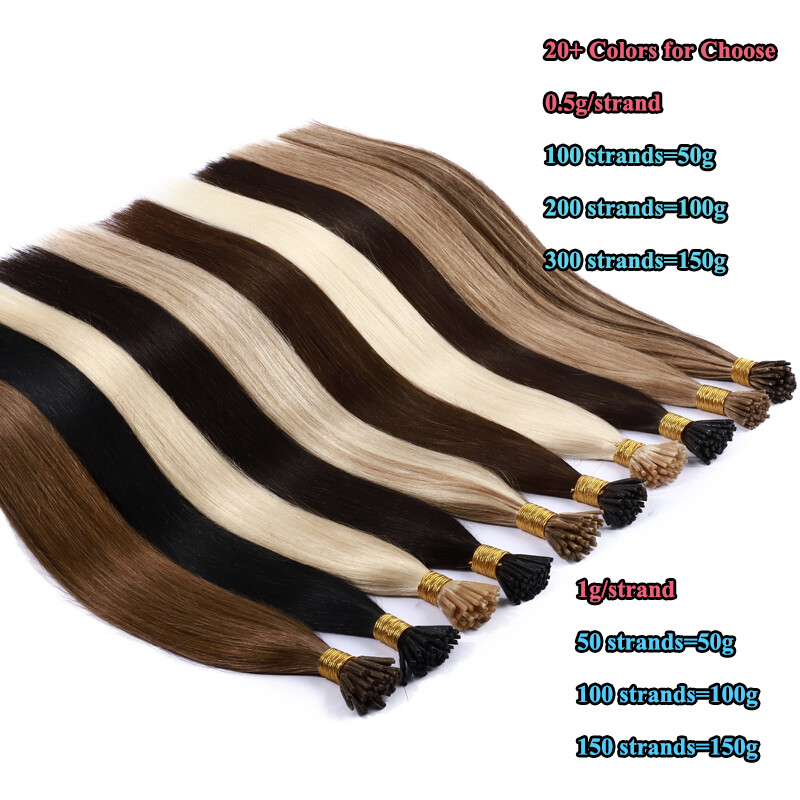 200 Strands Stick I-Tip 100% Real Human Hair Extensions Micro Ring Beads 100g US