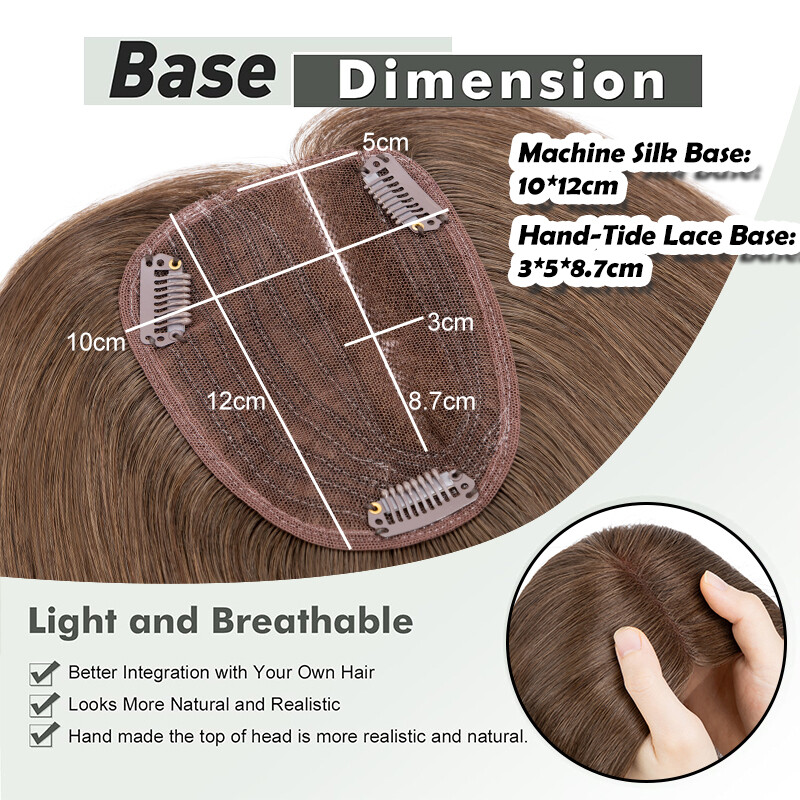 Clip in Real Remy Human Hair Topper Women’s Ombre Hairpiece Top Toupee Side Part