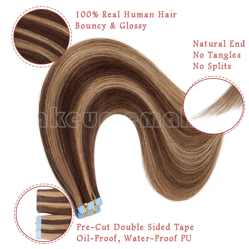 Thick Tape In 100g Balayage Ombre Remy Human Hair Extensions Invisible Skin Weft
