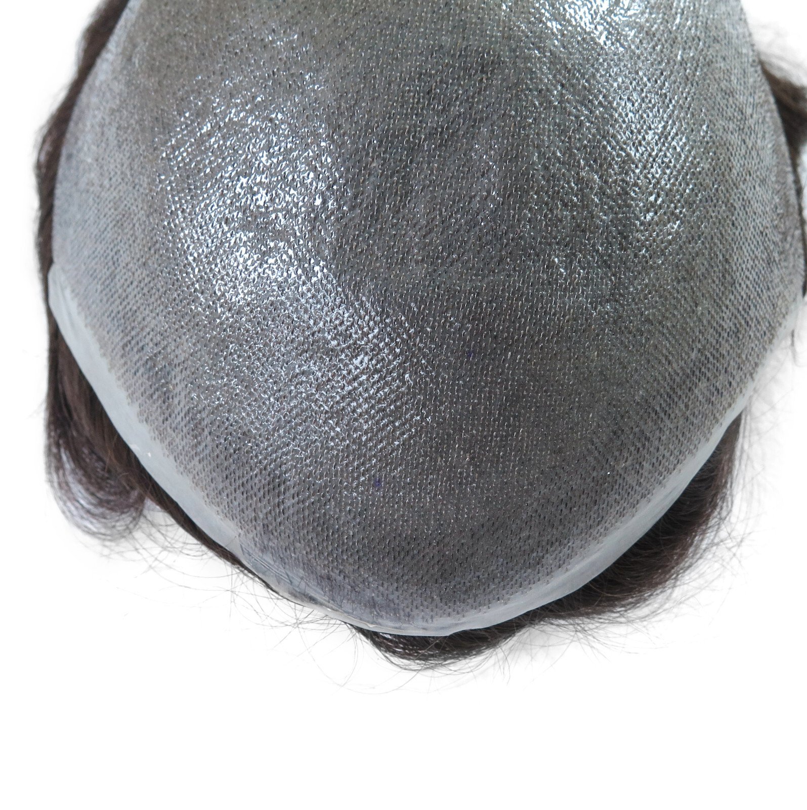 Mens Thin Skin Toupee Human Hair Replacement System Hairpiece BIO Dark Brown #2