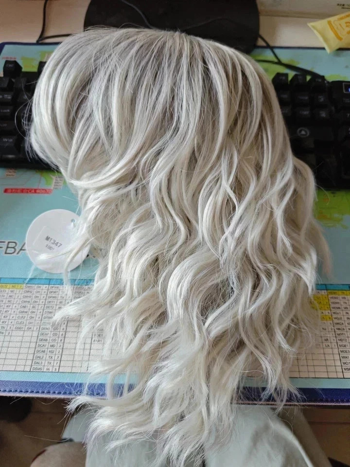Short Silver Ombre Gray Wavy Wig Shoulder Length Bob Wig with Bangs for Women