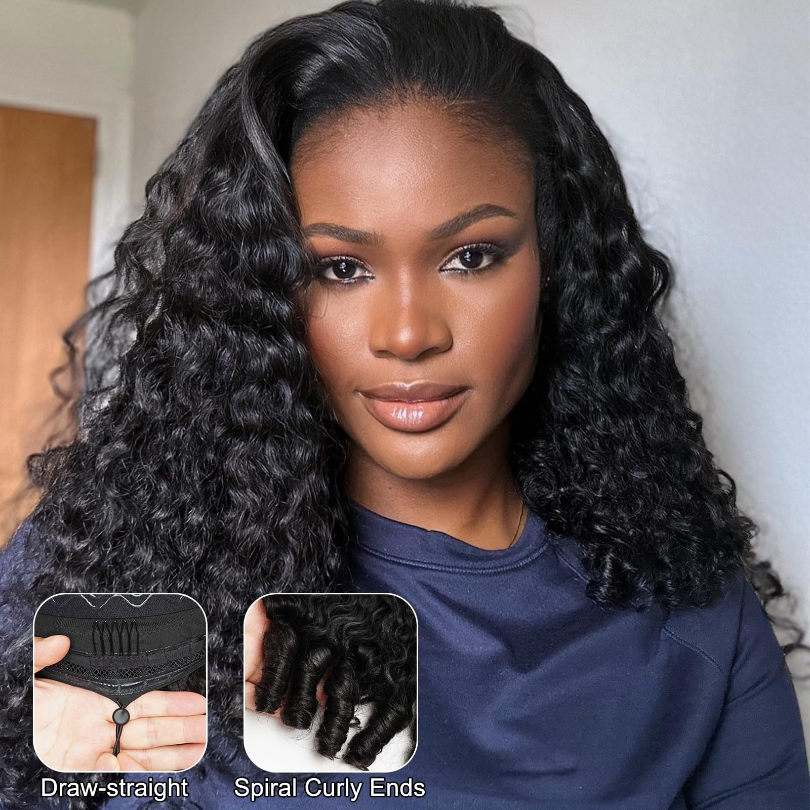 20″ Burmese Curl Half Wig – 200% Density, Glueless, Seamless, Beginner Friendly,