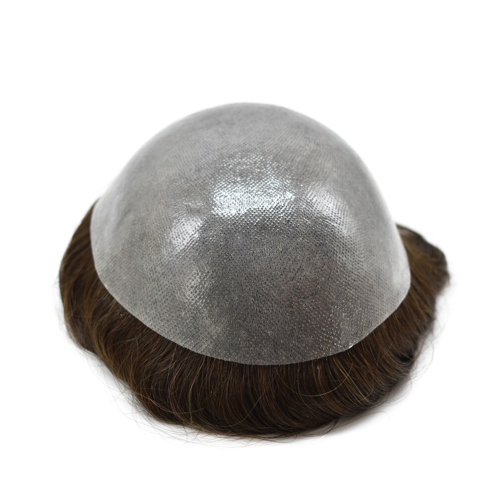 Mens Toupee Human Hair Piece Full Poly Thin Skin Men Hair Replacement Systems