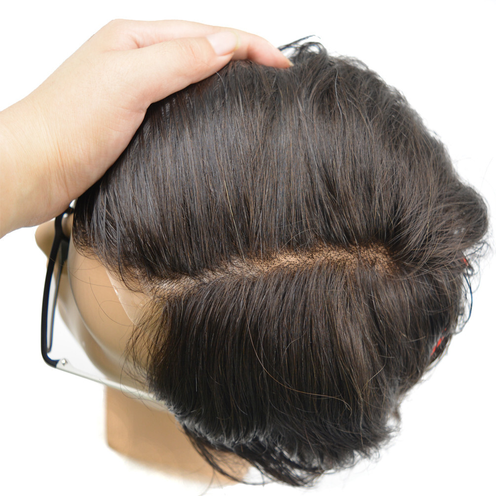 Durable Toupee Hairpiece Lace Skin Hair System For Men Natural black 1b#
