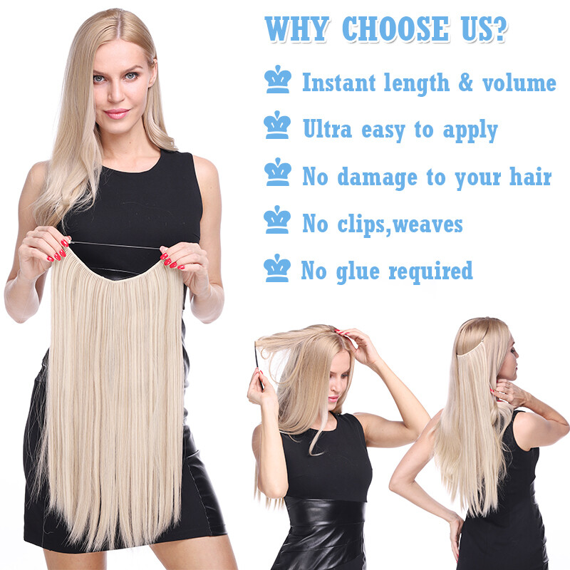 US Wire In Hair Extensions Elastic Band Secret Miracle Ring 100% Real Thick Hair