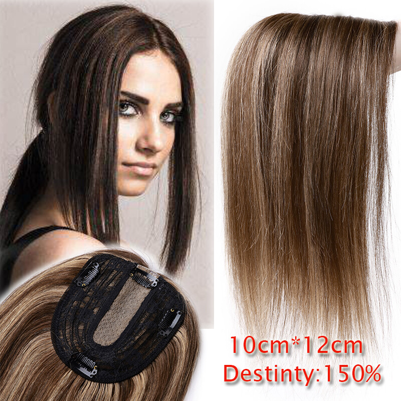 SALE Topper Hairpiece Clip In Remy Human Hair Toupee with Bangs Top Silk Base US