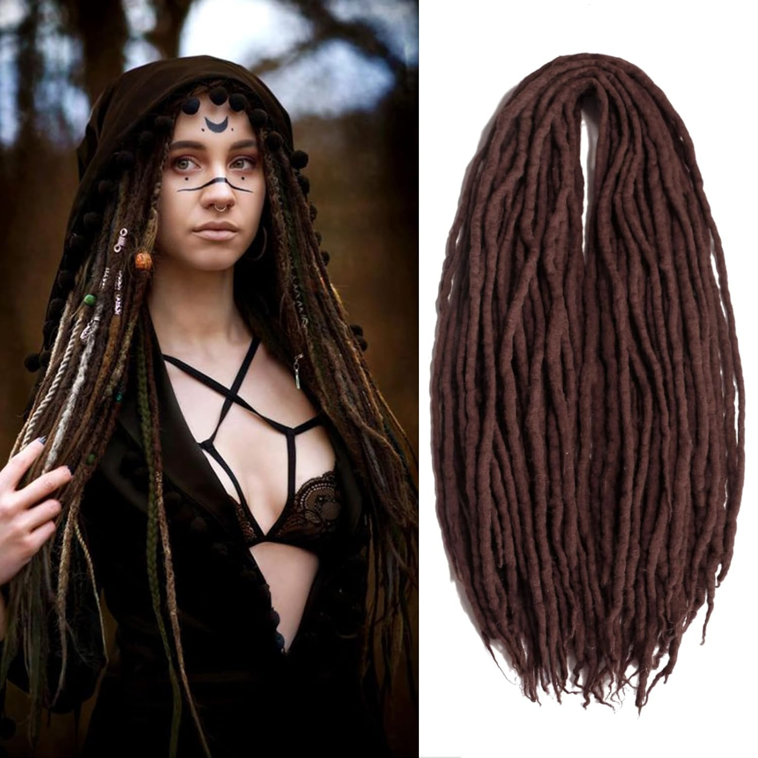 Dreadlock Extensions Dark Brown Wool Double Ended DE End Dreads 15 Strands