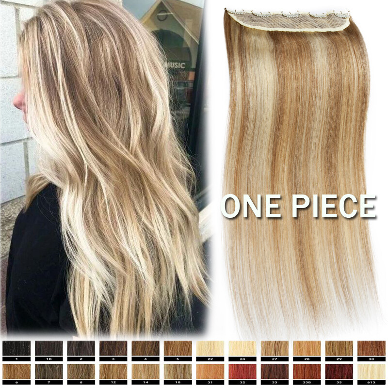 Soft Silky One Piece 100% Remy Human Hair Clip In 3/4 Full Head Extensions THICK