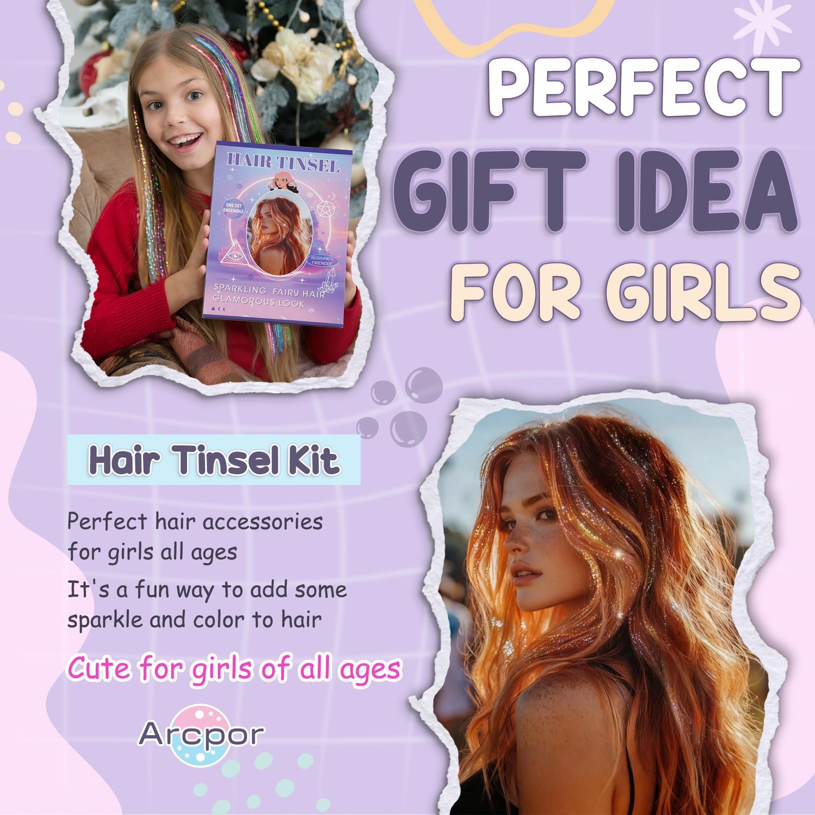 Hair Tinsel, 18 Colors Fairy Hair Tinsel Kit for Teen Girls 8600 Strands Heat…