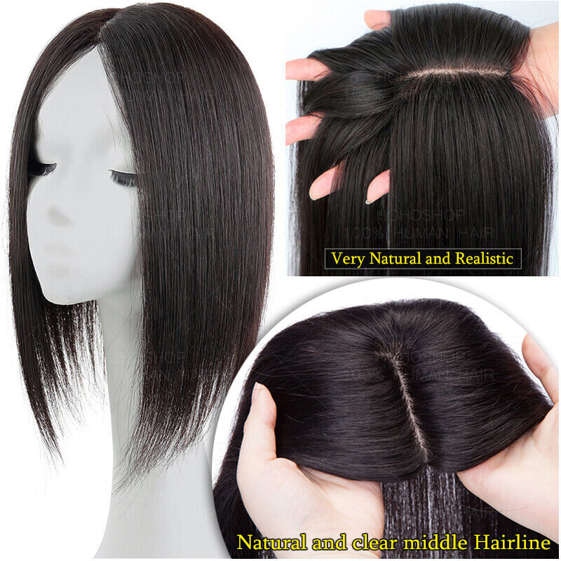 Clip In 100% Real Human Hair Topper Top Hairpiece Toupee Wigs Highlight Thick US