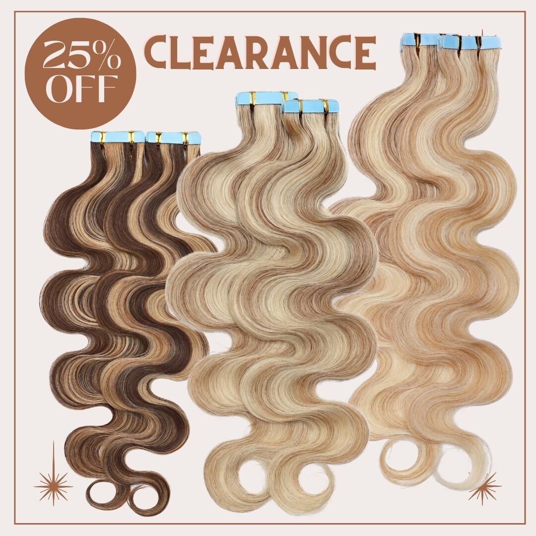 Thick Tape In Remy Human Hair Extensions Skin Weft FULL HEAD Body Wave Balayage