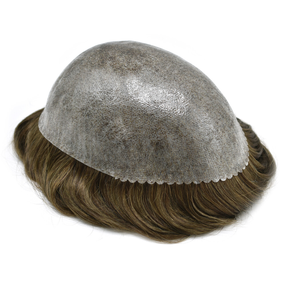 Mens ToupeeFull Poly Skin Injected PU Human Hair System Replacement Wig for Men