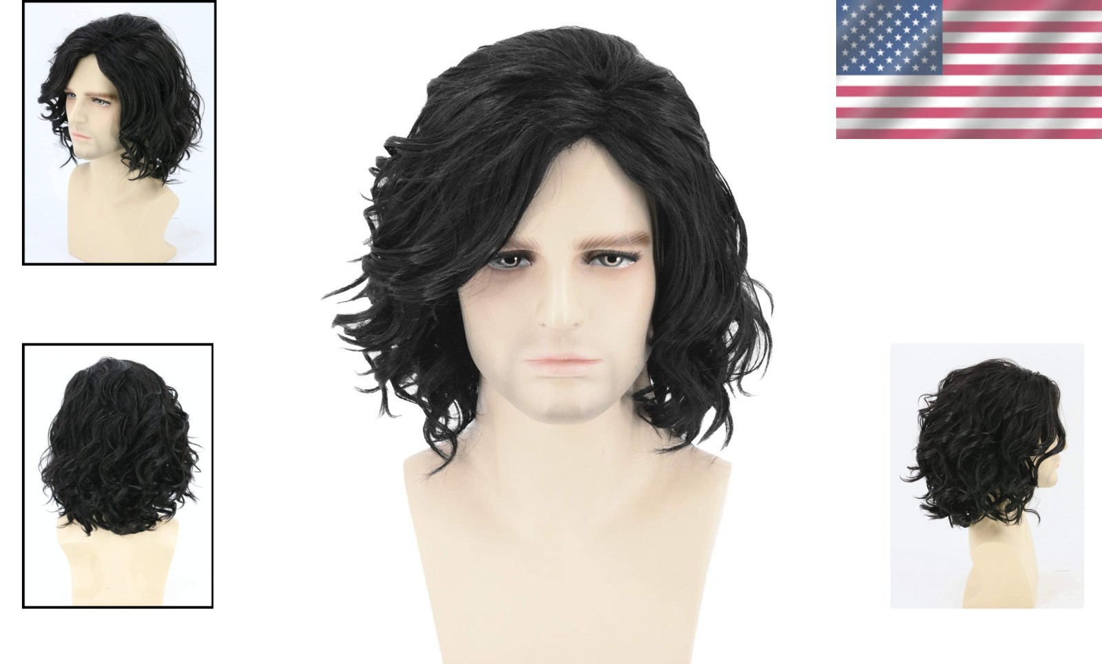 Adjustable 14-inch Black Curly Wig – Perfect for Halloween & Cosplay Events