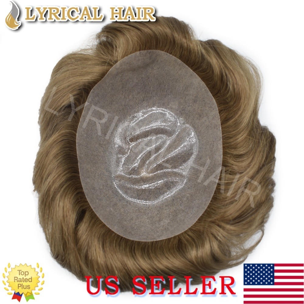Full PU Mens Toupee Human Hair Replacement System Black Grey Brown Hairpiece Wig