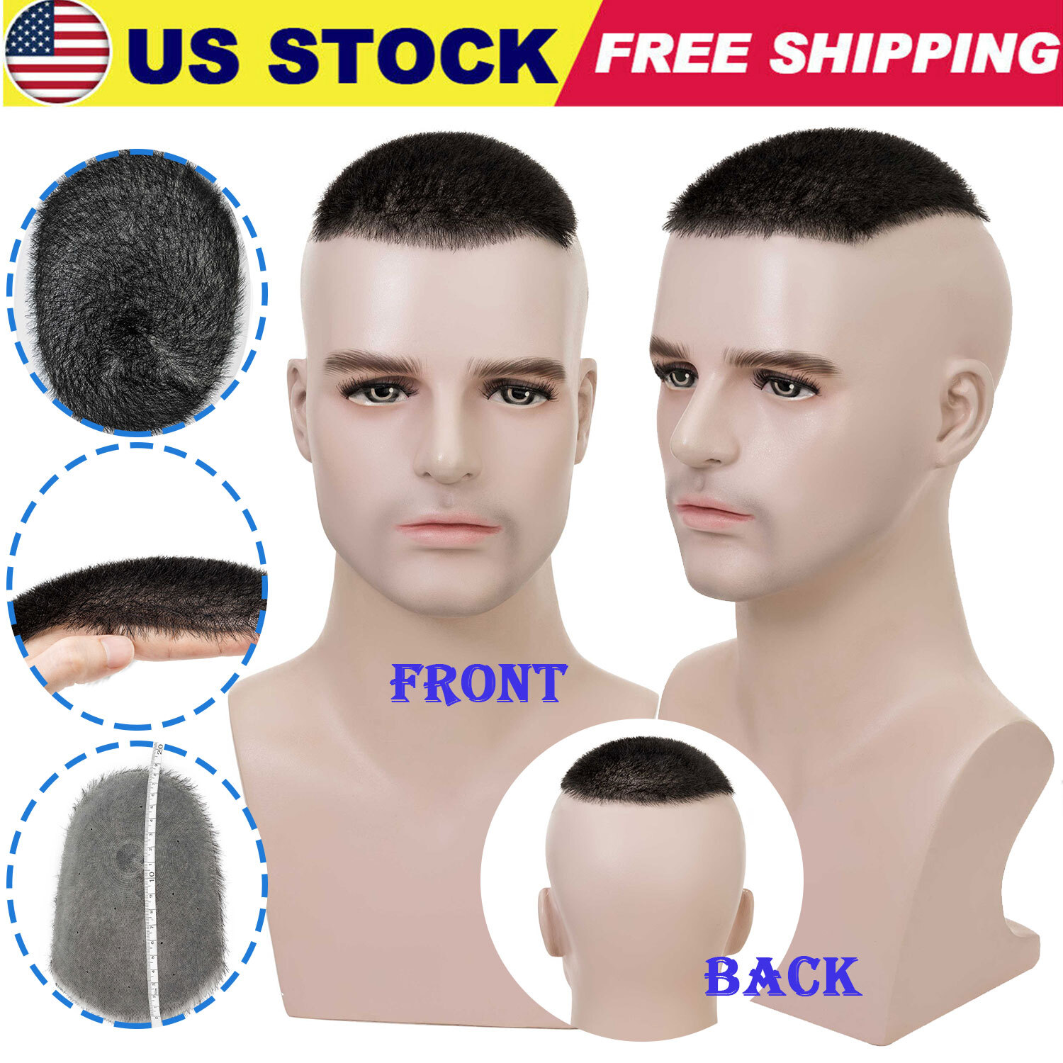 Invisible Ultra Thin Skin Mens Toupee Human Hair Replacement PU Systems Buzz Cut