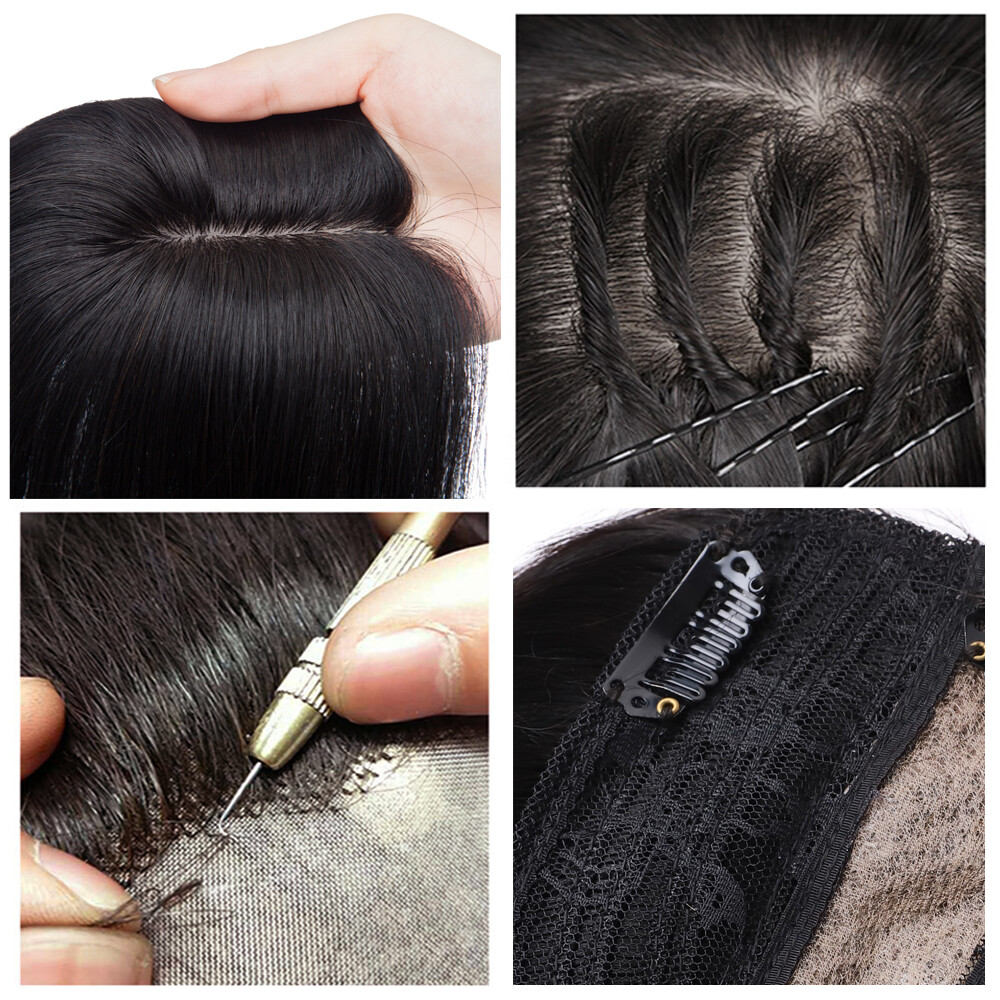 13*15 Large Human Hair Topper Hairpiece Clip In Women Hair Loss Top Piece BANGS