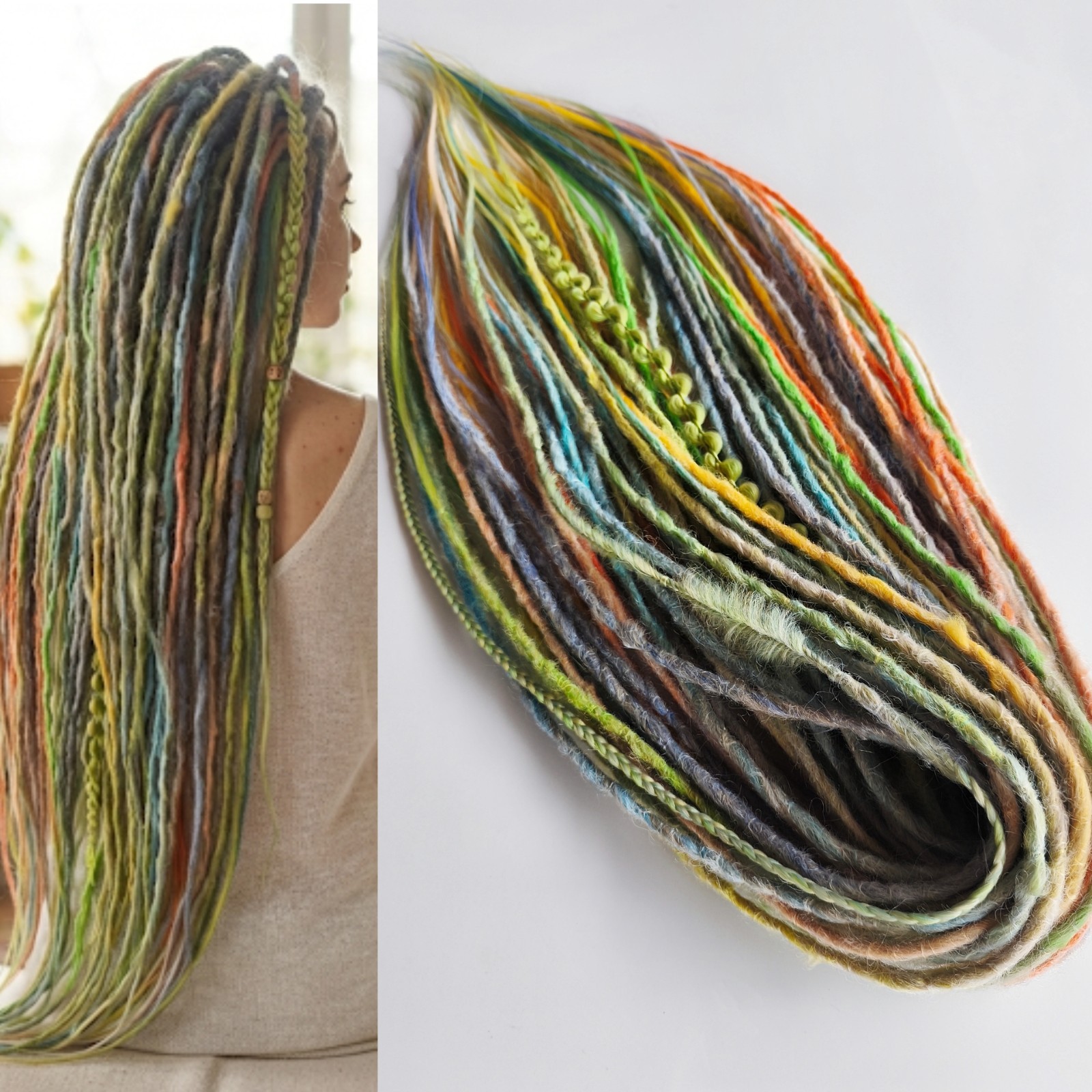 Handmade Pastel Rainbow Dreadlock Extensions 70cm 45DE, Boho Synthetic Dreads Se