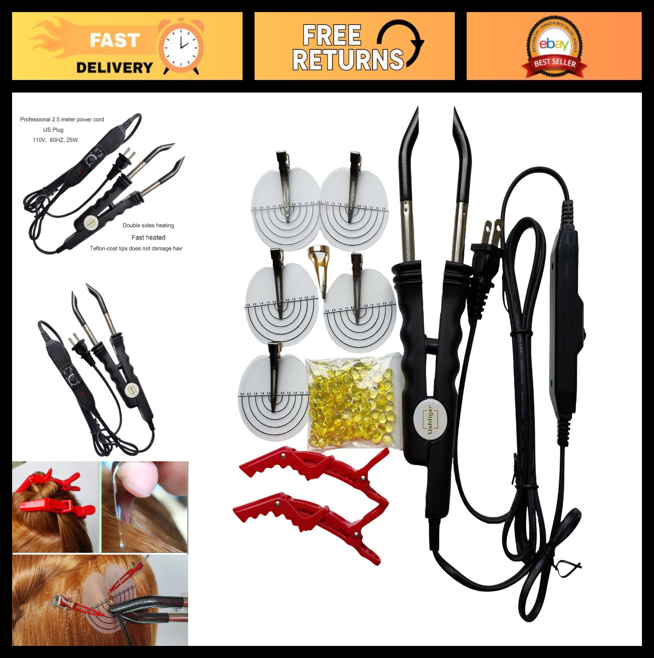 Hair Extension Connector Machine Kit – Hot Fusion Iron, Keratin Flat Tips, DIY &